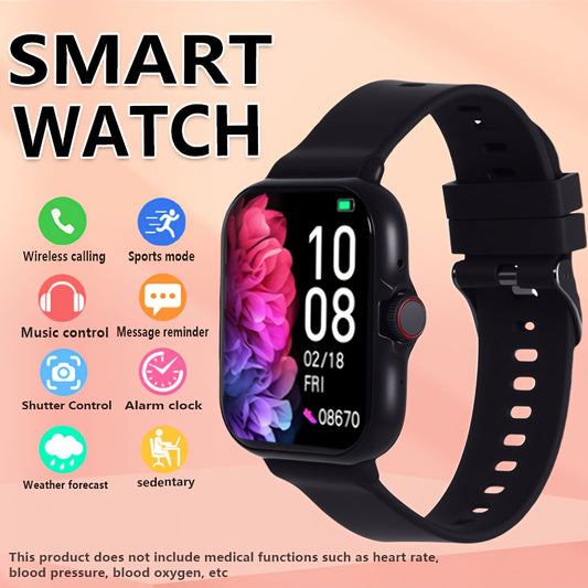 1.83-inch multifunctional smartwatch, suitable for both men and women - wireless calling/sms notifications, customizable watch face, multiple sports modes, remote camera and music playback, long sitting/standing reminders, metal body with silicone strap,