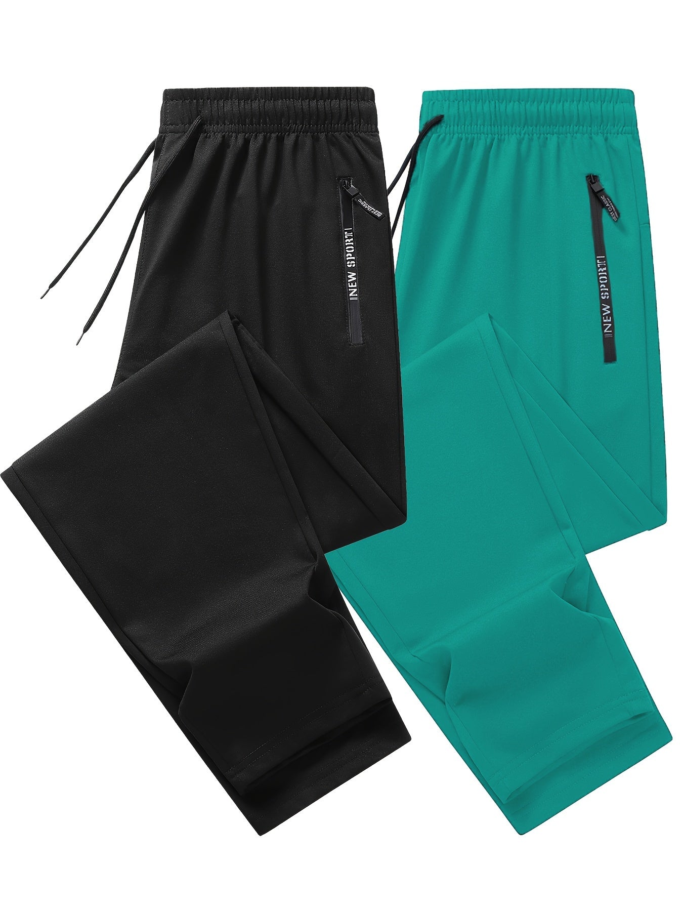 Men's 2-pack Set Of Solid Regular Fit And Cuffed Sweatpants with Letter Print Zippered Pockets And Drawstring, Athletic Joggers for All Seasons Fitness And Gym Wear