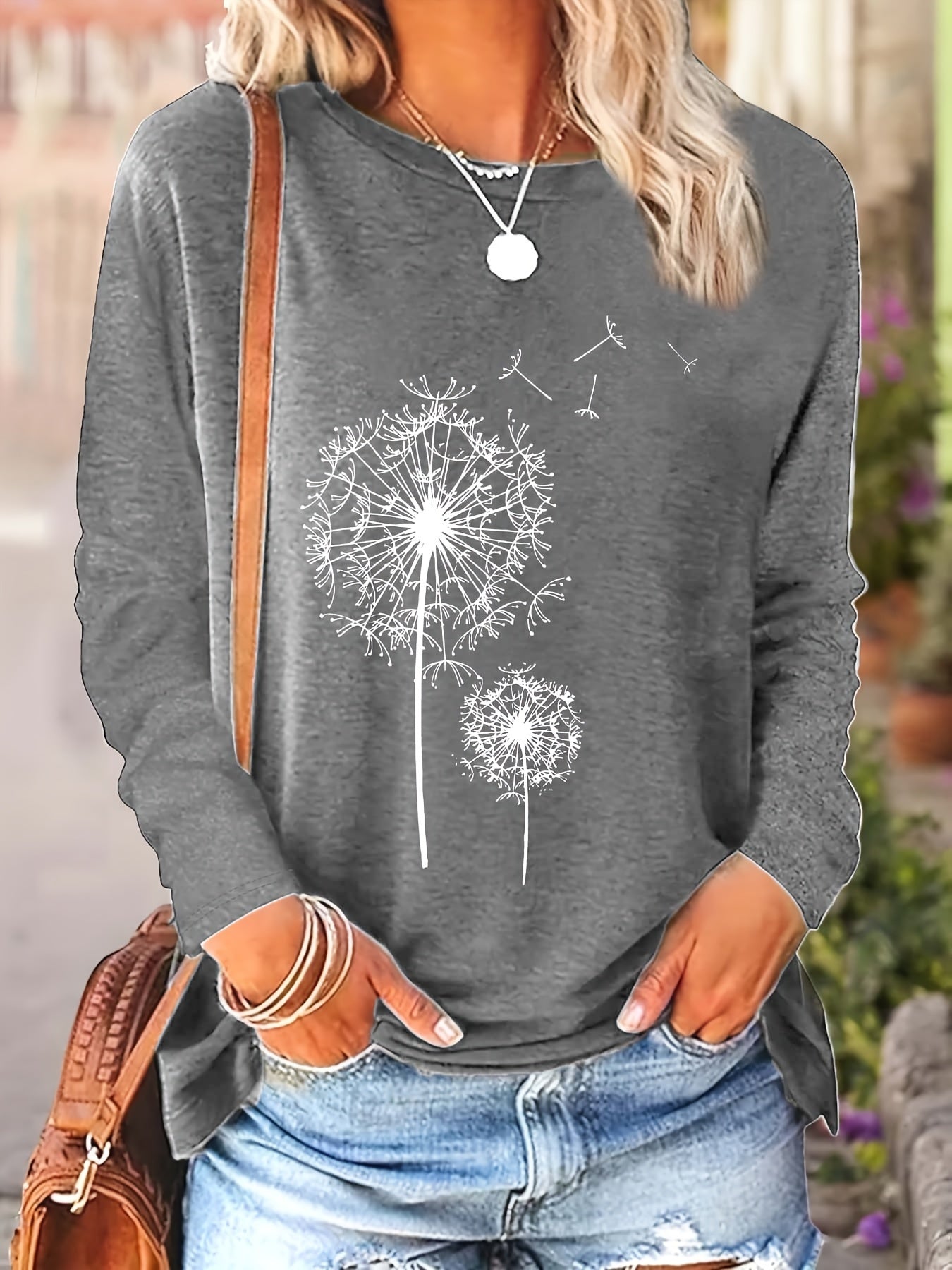 2023 Spring-Autumn New Arrival Printed Round Neck Loose Long Sleeve T-Shirt - Machine Washable, Perfect for Daily Wear and Home Use, Spring Fashion, Autumn Clothing, Geometric Print, Relaxed Fit, Breathable Fabric, Comfortable Fabric, Basic Top, Everyday