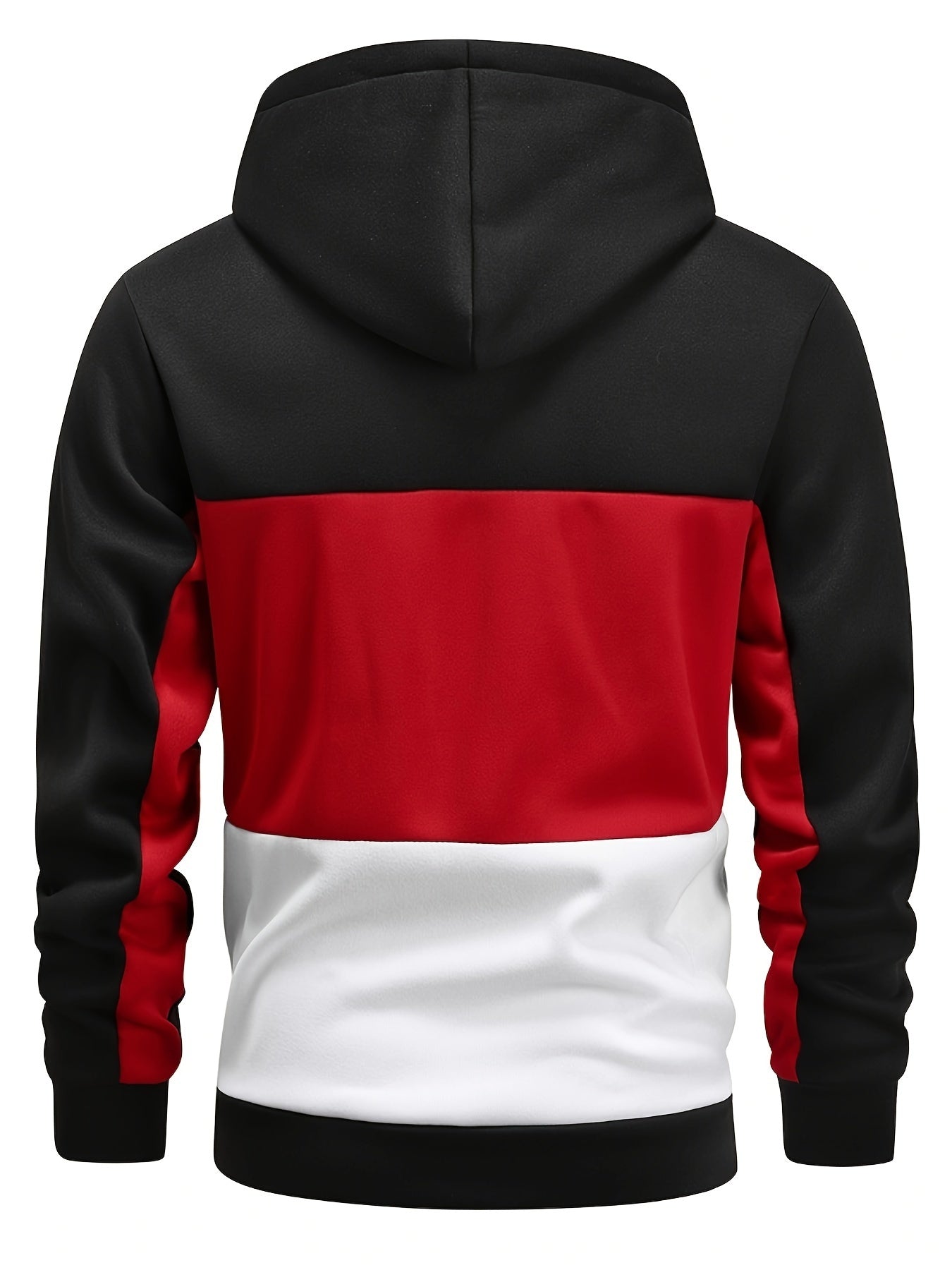 Men's Color Block Hoodie - Casual Pullover with Kangaroo Pocket, Long Sleeve, Polyester Blend, Machine Washable