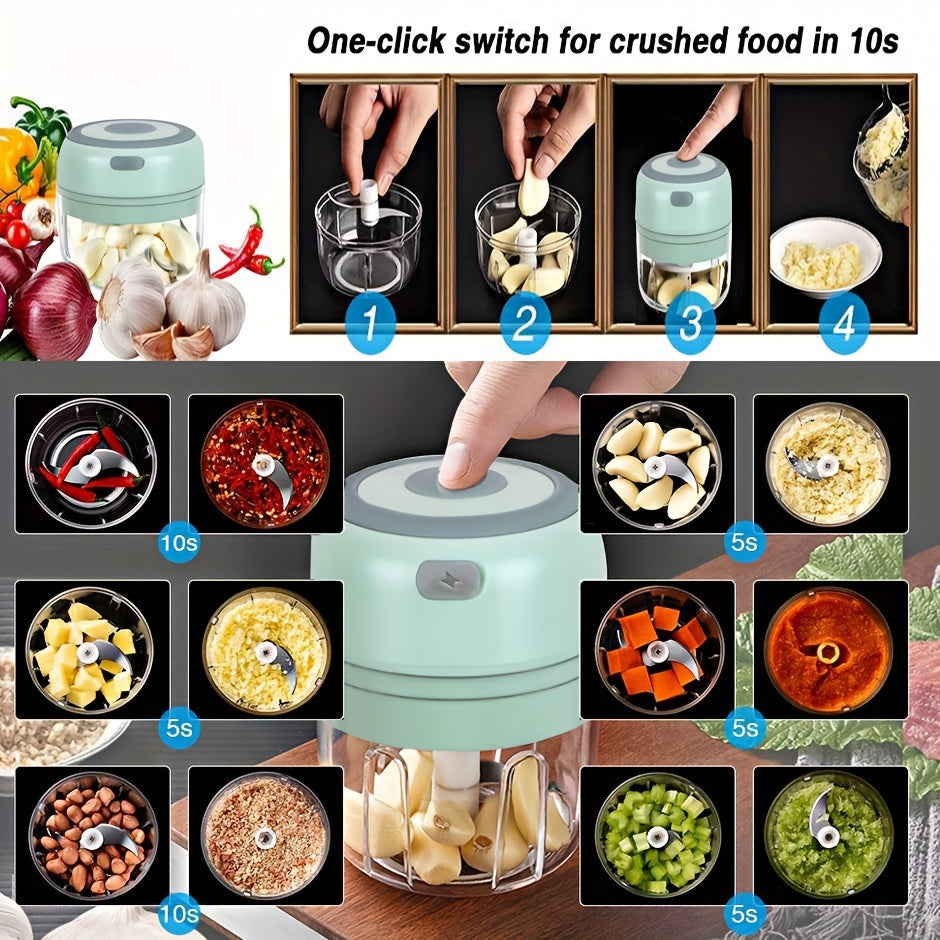 1pc RZSYZH 250ml USB Rechargeable Electric Food Processor - Stainless Steel Blades, Auto-Chopping, Multi-Color Kitchen Gadget for Smoothies, Dough Kneading & Meal Prep, Durable Plastic Body, Compact Design, Smoothie Maker, Sleek Appliance, Durable Constru