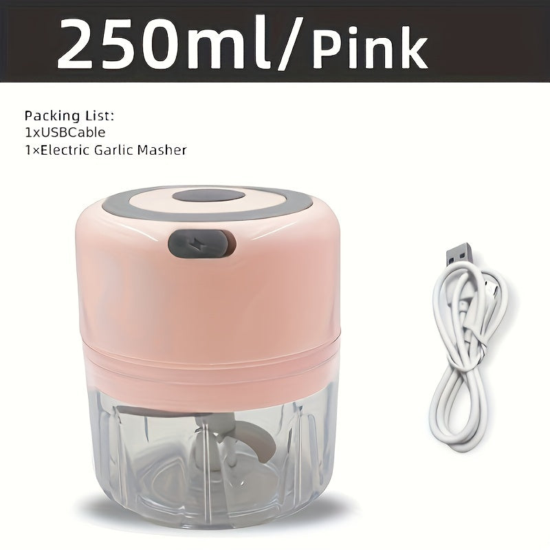1pc RZSYZH 250ml USB Rechargeable Electric Food Processor - Stainless Steel Blades, Auto-Chopping, Multi-Color Kitchen Gadget for Smoothies, Dough Kneading & Meal Prep, Durable Plastic Body, Compact Design, Smoothie Maker, Sleek Appliance, Durable Constru