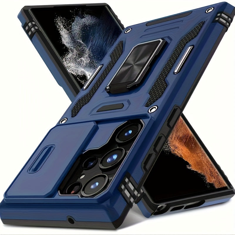 for Samsung S25 S24 S23 S22 S21 S20 Ultra A 42 A22 A 12 A32 A33 A51 A52 A72 A71 A73 A53 A14 A 13 A34 A54 A23 Case with Slide Camera Cover Built-in Rotated Ring Kickstand [Full Camera Protection] Protective Case