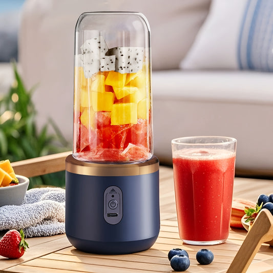Portable Blender, Mini Smoothie and Shake Maker, USB Rechargeable Personal Mixer with 6 Blades for Fresh Juice, 430g Capacity, Stainless Steel Body, Round Shape, Ideal for Kitchen, Home, Travel - Blenders for Kitchen