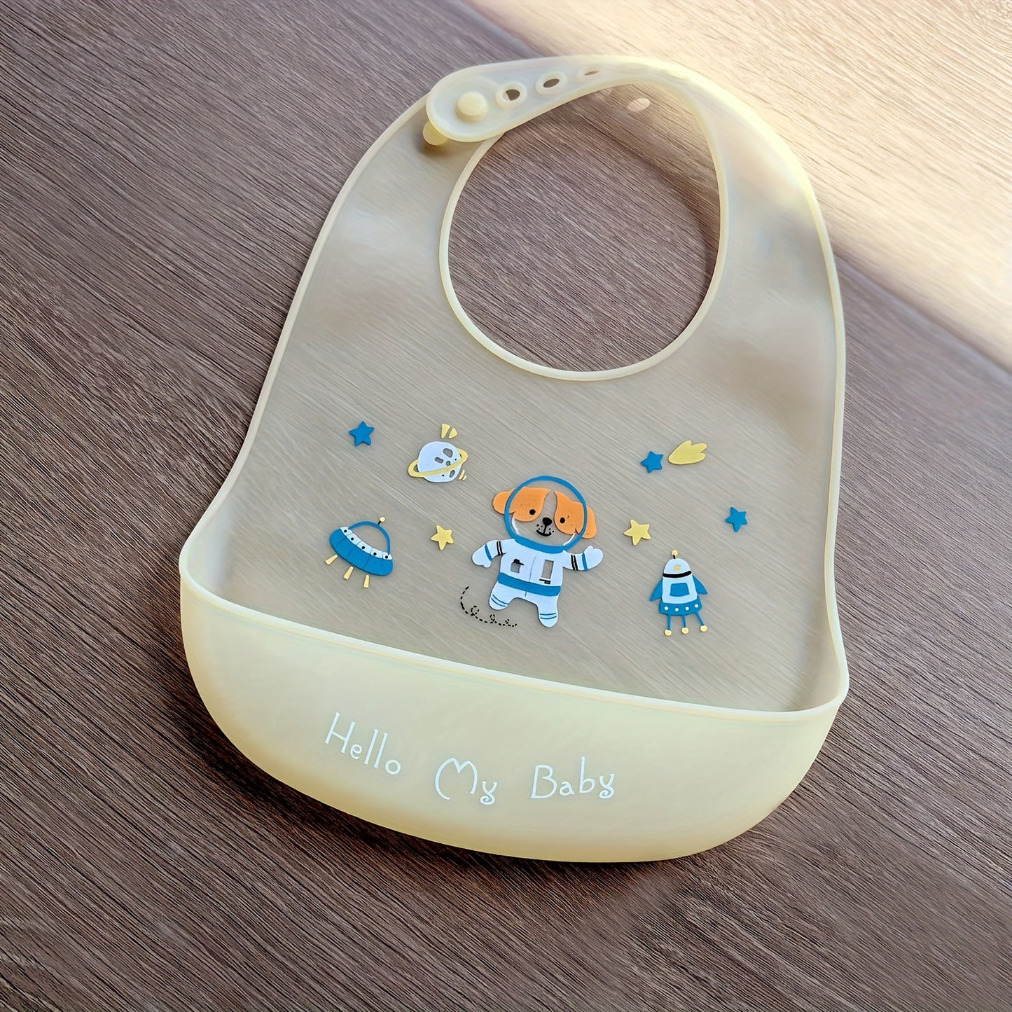 1pc Silicone Baby Bib - Lightweight, Snap Closure, Cute Designs for Boys & Girls, Perfect for Feeding Time, Durable & Easy to Clean, Feeding Accessorie