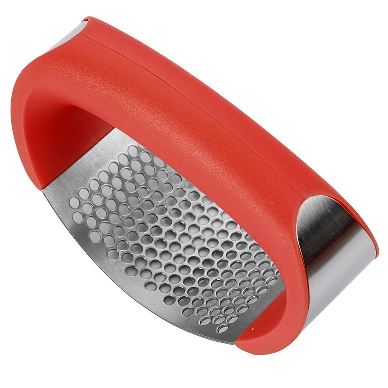 1pc Stainless Steel Garlic Press - Manual Garlic Crusher with Ergonomic Handle, Durable Kitchen Tool for Crushing Garlic, No Electricity Needed, Easy to Clean, Perfect for Home Cooking, Garlic Crusher for Kitchen, Cooking Essentials, Sleek Metallic Finish