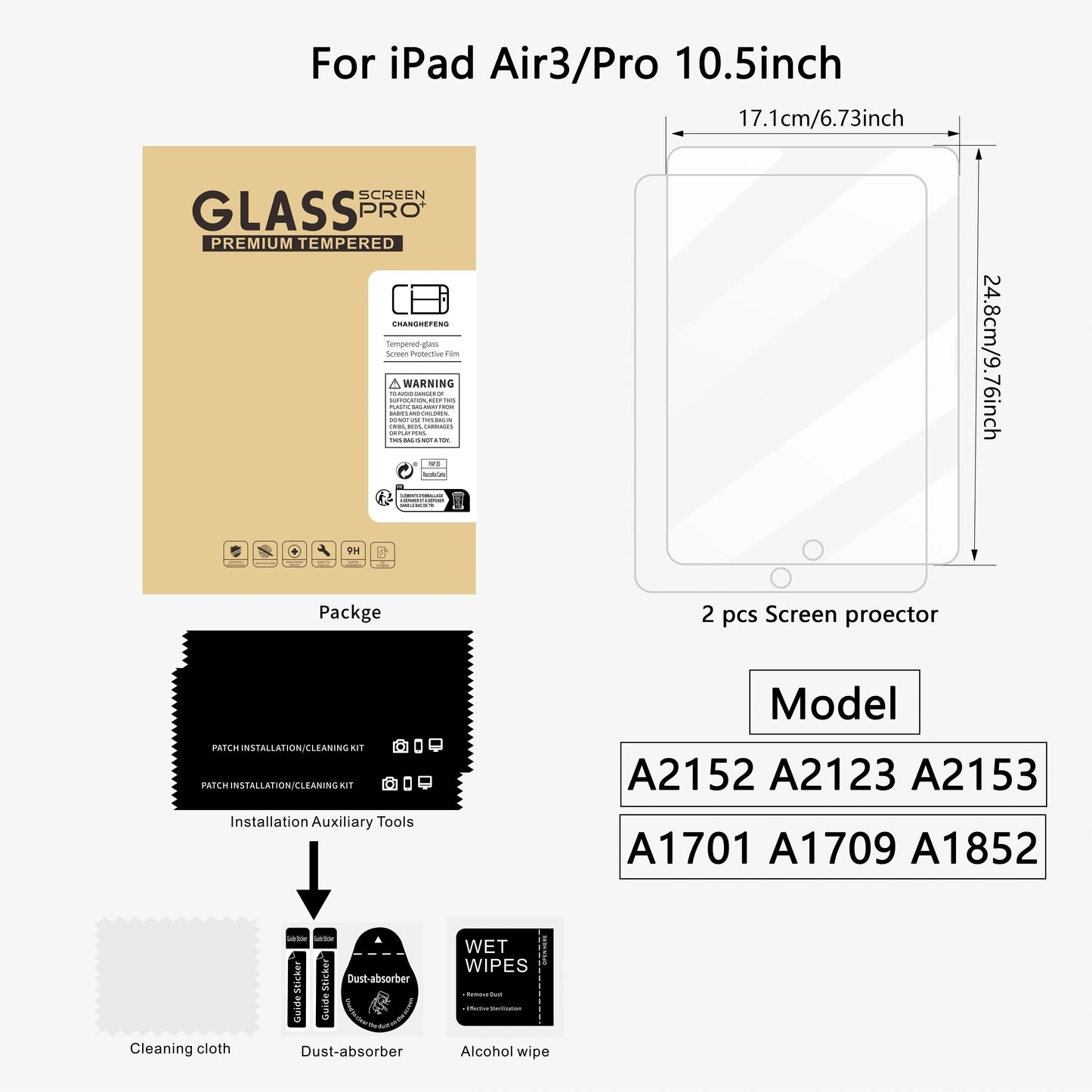 This Is a Pack of 2 Tempered Glass Screen Protectors for Ipad Models Including The 11Th, 10Th, 9Th, 8Th, 7Th, 6Th, 5Th, Air 7, Air 6, Air 5, Air 4, Air 3, Mini 7, Mini 6, Mini 5, And Mini 4 (2018/2020/2019/2020/2022/2023/2024/2025) Pro/Air (7.9/8.3/9.7/10