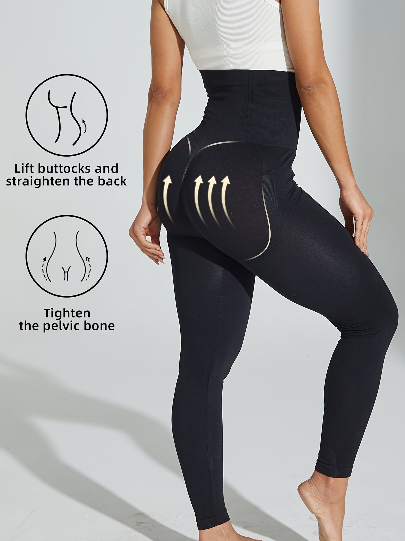 High-Waist Tummy Control Yoga Pants for Women - Black, Slimming, Butt Lifting, Elastic Nylon Athletic Leggings, Opaque, Ideal for Workouts and Casual Attire