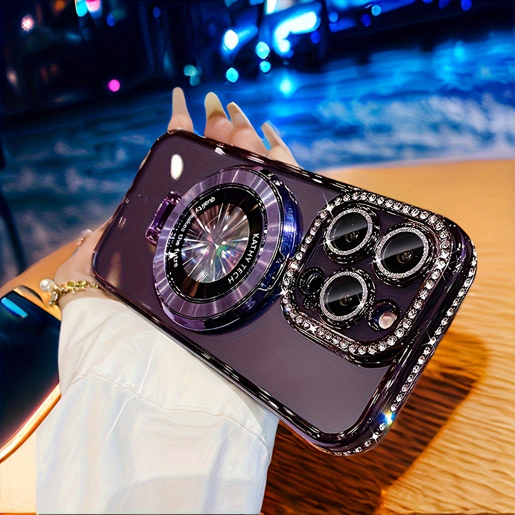 Luxury Shimmer Rhinestone TPU Phone Cover - Magnetic, Compatible with Iphone 16, 15, 14, 13, 12, 11 Pro Max, Crystal Clear & Shock Resistant - Ideal Fit for Models