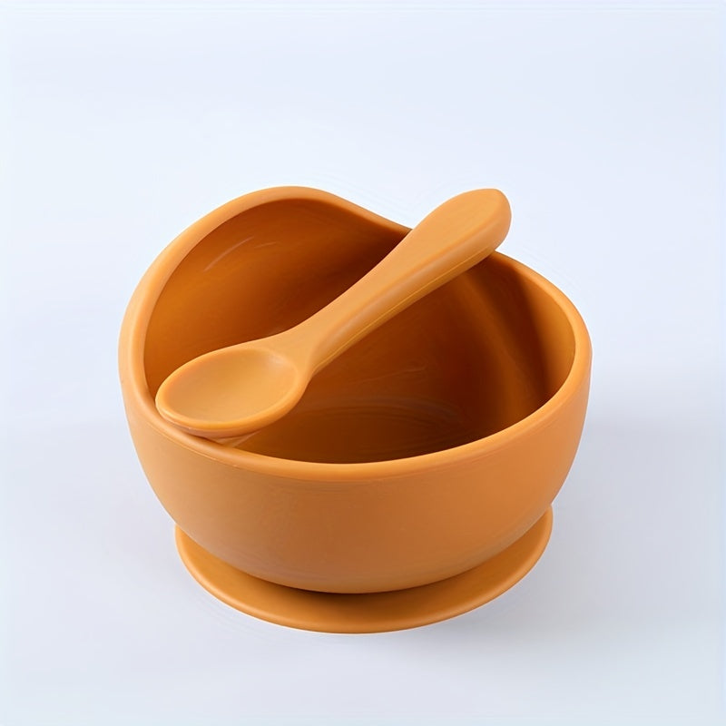 1 set of 2pcs silicone bowl spoon children's bowl, silicone suction cup, bowl spoon set, tableware, anti fall complementary food training bowl, children's bowl, silicone straw, bowl spoon set, tableware, integrated portable anti slip