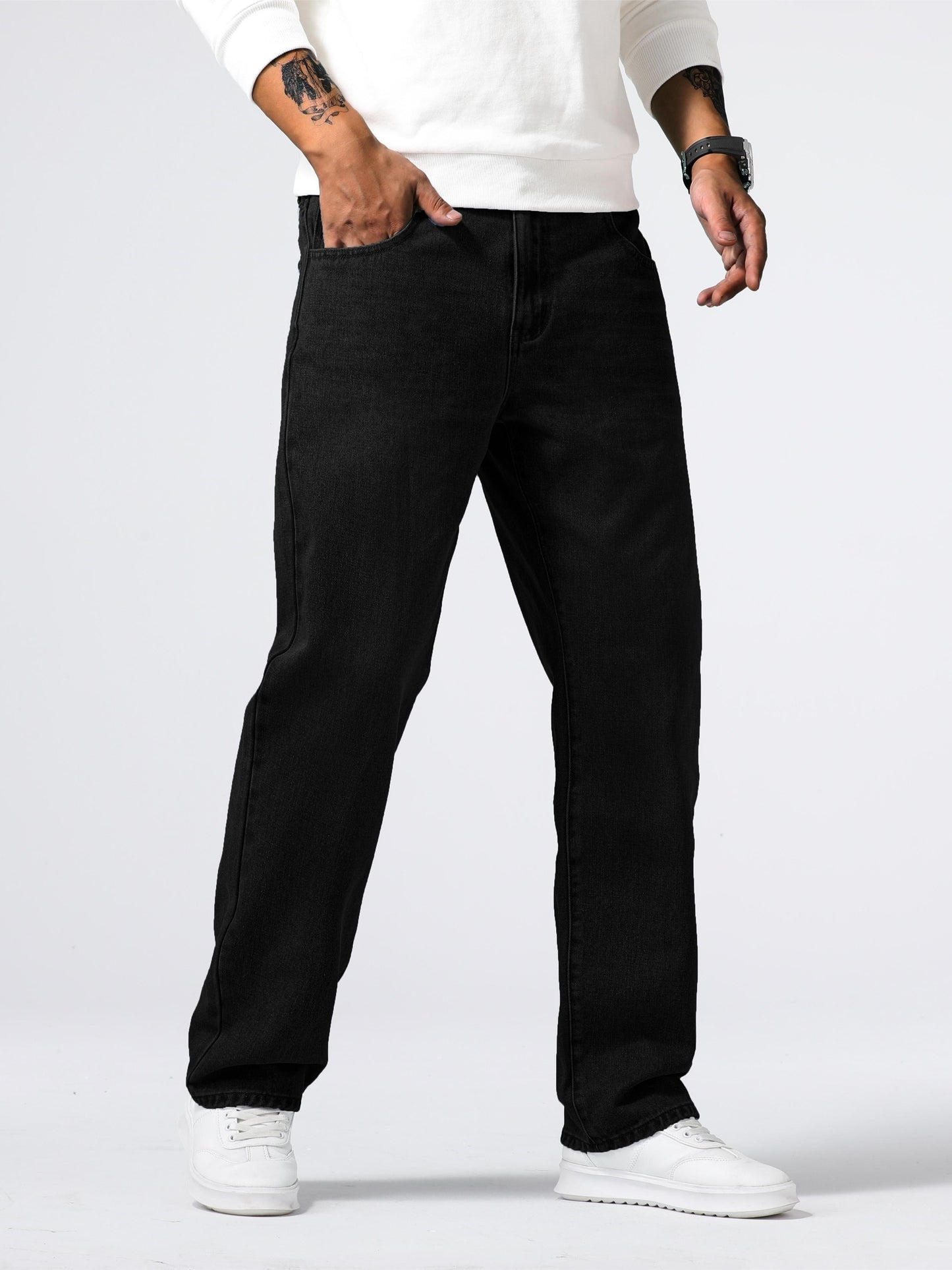 Men's Light Blue Relaxed Fit Jeans - Casual Straight-Leg Machine-Washable Denim Pants for Casual Attire, All-Season Comfort & Versatile Style