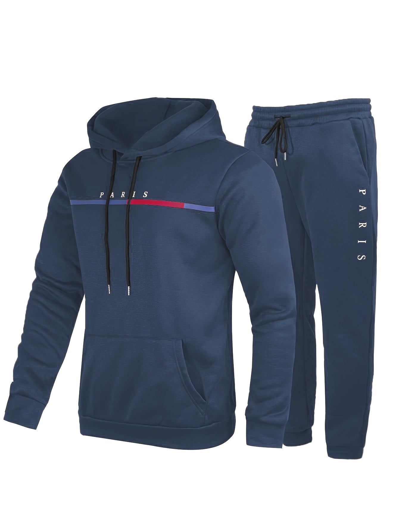 Men'S Casual "Paris" Print Hoodie & Sweatpants Set - Brown Polyester, All-Season Comfort, Drawstring Hoodie with "Paris" Graphic, Regular Fit Pants, Casual Wear|Graphic Hoodie|Comfortable Fit