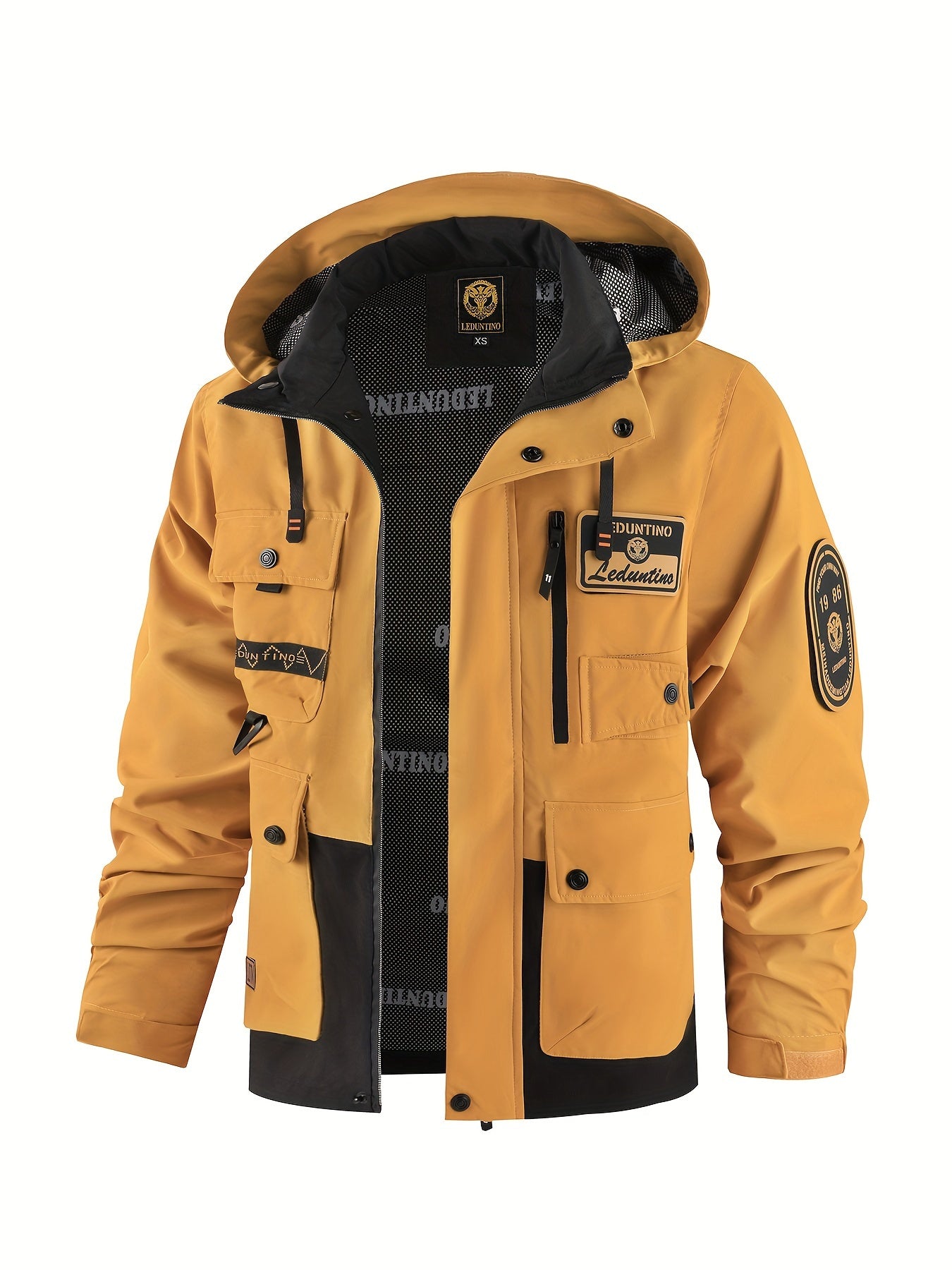 Men's Spring Autumn New Hooded Thin Jacket Men's Outdoor Warm Storm Jacket Men's Casual Multi-Pocket Cargo Jacket Men's Hat Detachable Zipper Jacket Men's Color Insertion Jacket