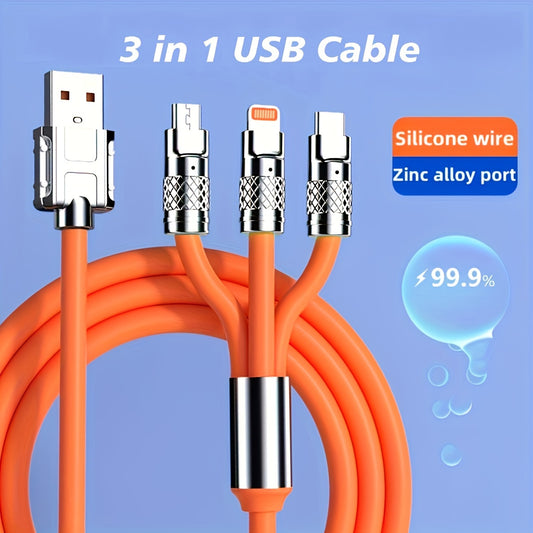 1pc OIITH 3-in-1 Fast Charging USB Cable, Silicone Round Male to Male Connector, 20-30W Power Delivery, Compatible with for iphone & Android Phones, No Battery, USB Powered, ≤36V Operating Voltage, 20-30W Output Power, USB Cables for Charging, Charging Ca