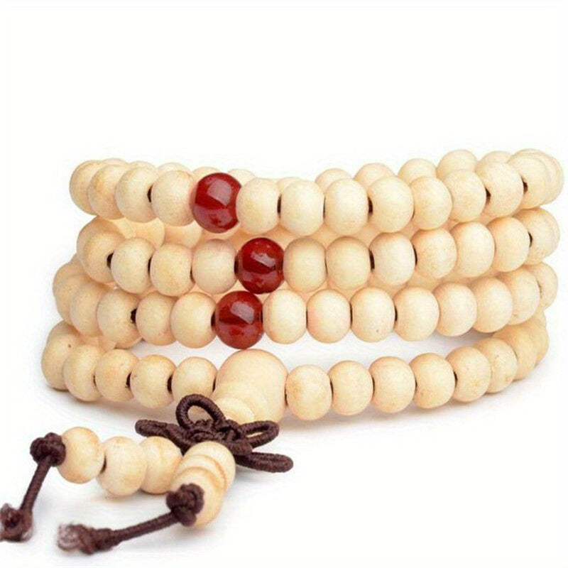 1/2pcs 108 Beads 8mm/0.31'' Natural Sandalwood Character Wood Prayer Beaded Knot Black Ebony Bracelets Bangles for Men Wooden Jewelry