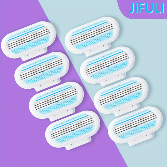 1 Handle + 8 Knife Heads / 8 Knife Heads, Women's Manual Hair Removal Shaver with 3 Layers of Stainless Steel Blades and Replaceable Safe Razor Head
