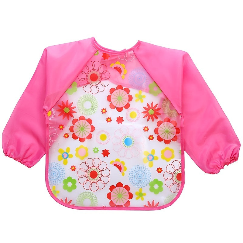 PEVA Baby Bibs with Long Sleeves - High Quality, Easy-Clean, No-Wash Needed, Soft & Durable Infant feeding, Mealtime, Travel - for Babies, Toddlers, Kids - Red with Fun Designs (Cars, Animals, Letters) - Parent-Friendly Bibs for Everyday & Special Occasio