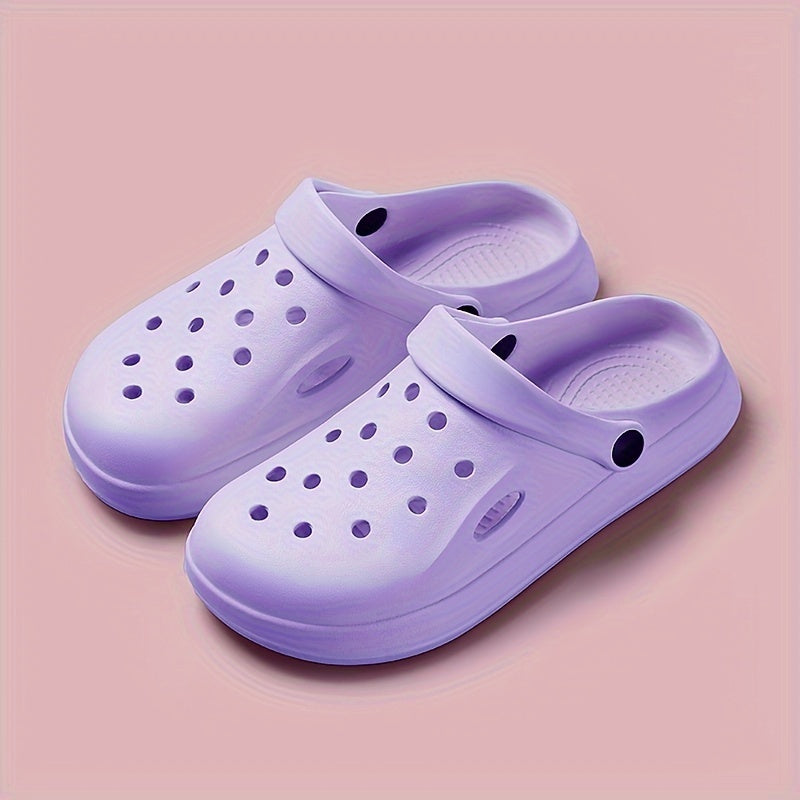 Women's Slip- Thick-Sole EVA Clog Shoes - All-Season Comfortable Round-Toe Mules with Arch & Cushioned Insole, Purple//Black/White, Casual & Semi-Formal Indoor/Outdoor Footwear, Lightweight & Durable EVA Material, Hand Wash or  Clean, Versatile for Beach