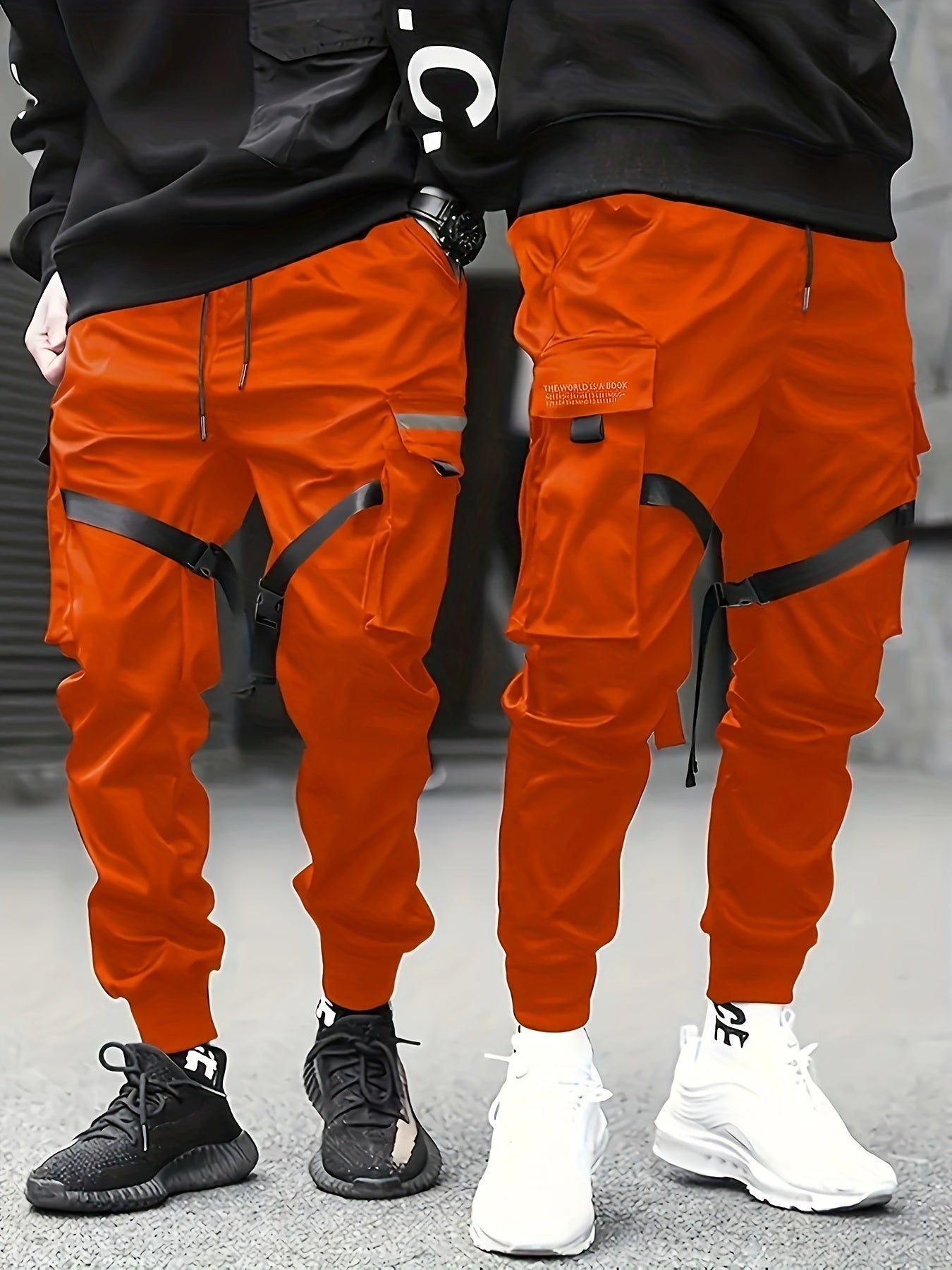 Trendy Solid Cargo Pants, Men's Multi Flap Pocket Trousers, Loose Casual Outdoor Pants, Men's Work Pants Outdoors techwear Hip Hop Style
