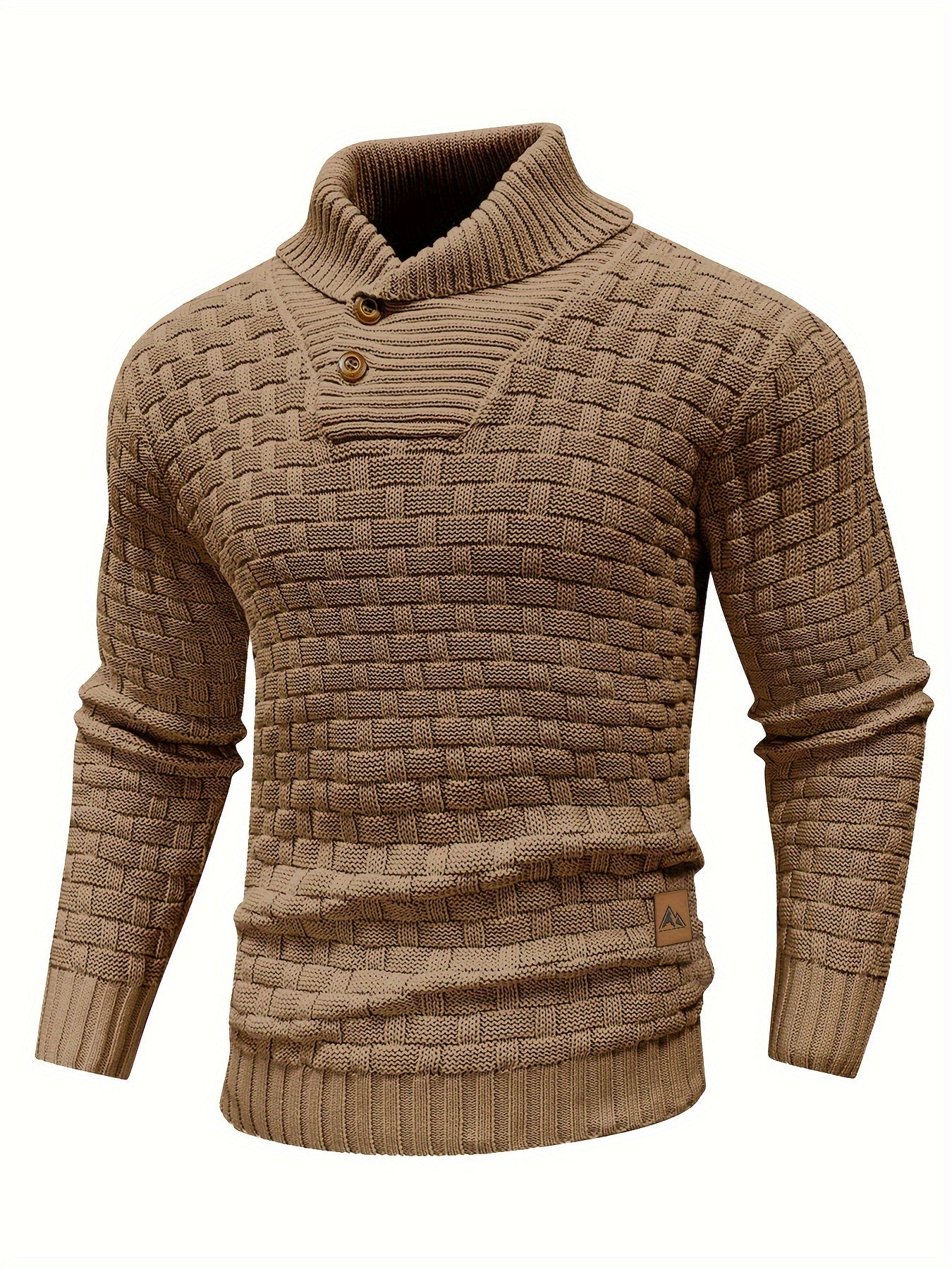 Men's Casual Waffle Pattern High Stretch Sweater, Chic Mature Pullover Sweater For Fall Winter