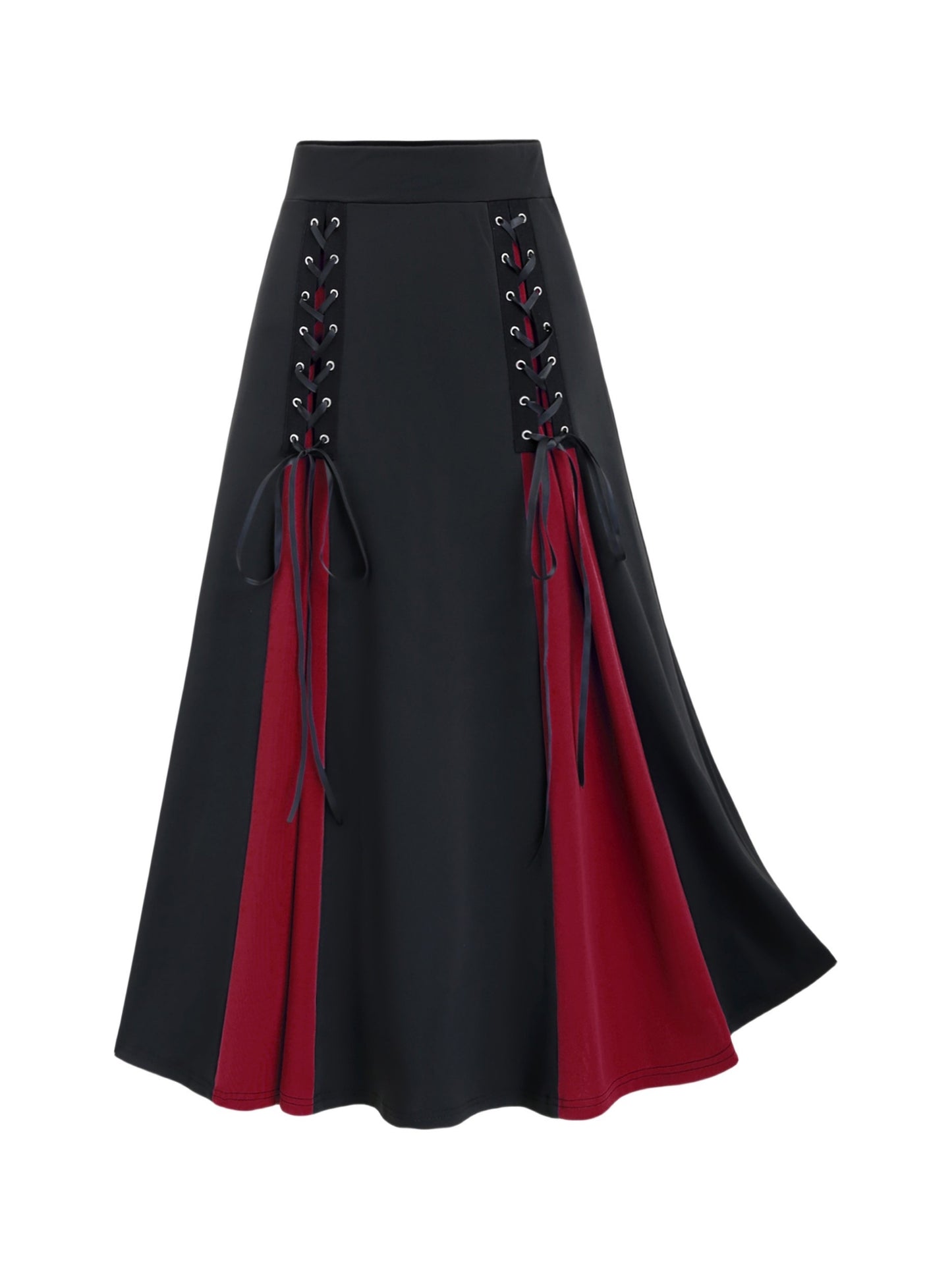 Women's High-Waisted Gothic Skirt with Purple Hem & Cross-Band Detail - Black to Purple Ombre Umbrella Skirt, Machine Washable Spring/Fall Elegant Solid Color Fashion Skirt, High Waisted Skirt, Spring Fall Apparel, Medium Elasticity Fabric