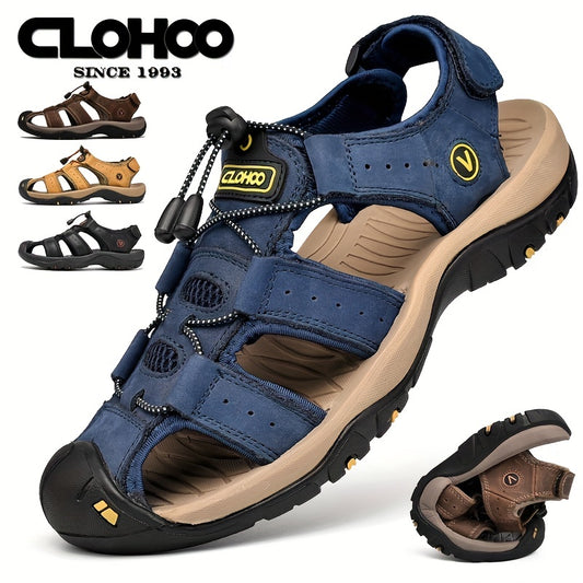 Clohoo Brand Cowhide Rubber Thick Sole Handmade Casual Bag Head Men's Sandals
