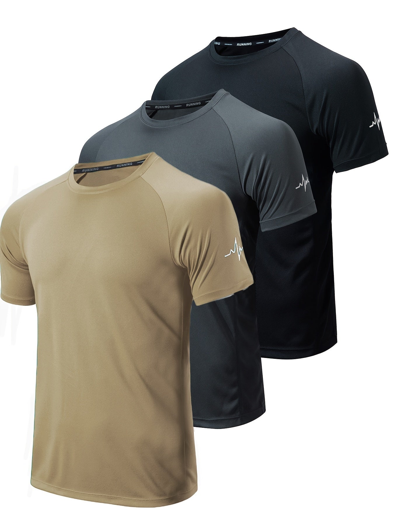 3pcs Men's Athletic Compression T-Shirts - Moisture-Wicking, Breathable Mesh Workout Shirts, Short Sleeve, Round Neck - Black, White, Camo Pattern - Perfect for Gym, Running & Training, Gym Wear | Round Neck Tee | Nontransparent Fabric, Workout Accessorie