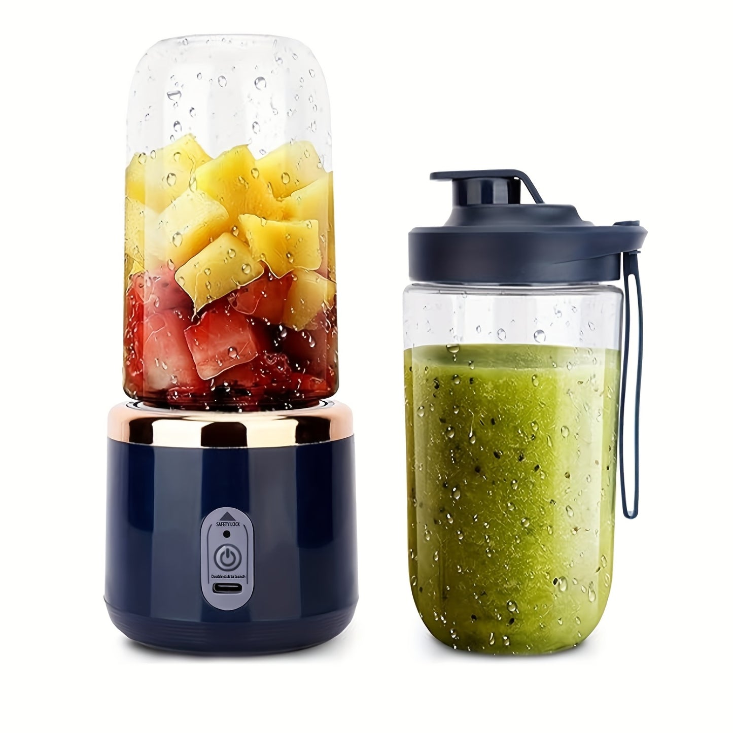 Portable Blender, Mini Smoothie and Shake Maker, USB Rechargeable Personal Mixer with 6 Blades for Fresh Juice, 430g Capacity, Stainless Steel Body, Round Shape, Ideal for Kitchen, Home, Travel - Blenders for Kitchen