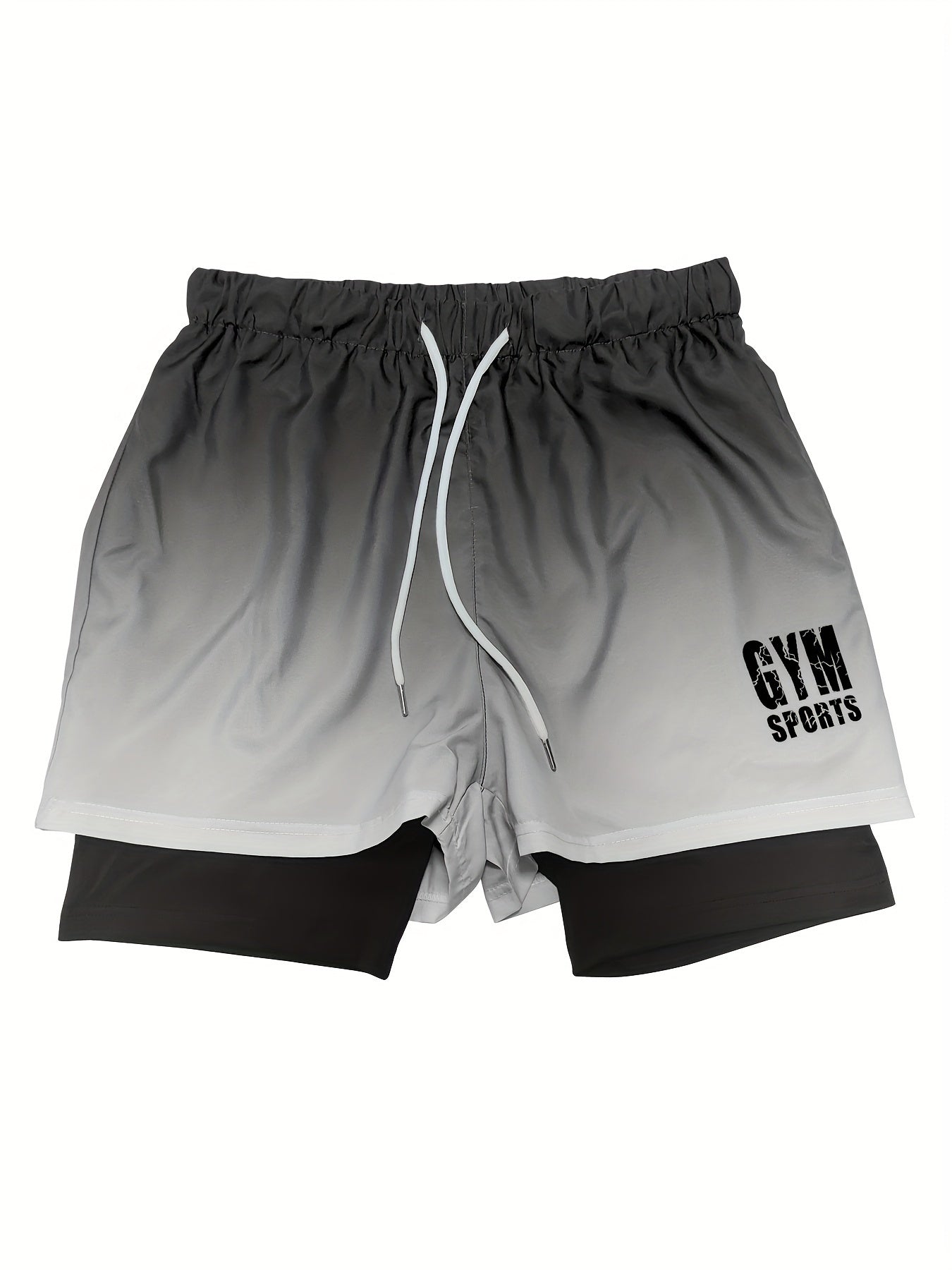 Men's Gradient Athletic Shorts - Summer Outdoor Sports, Adjustable Drawstring Waist, Breathable Mesh Lining, Black to Gray with "NO Fear NO Limits" Design, Comfortable for Active Wear