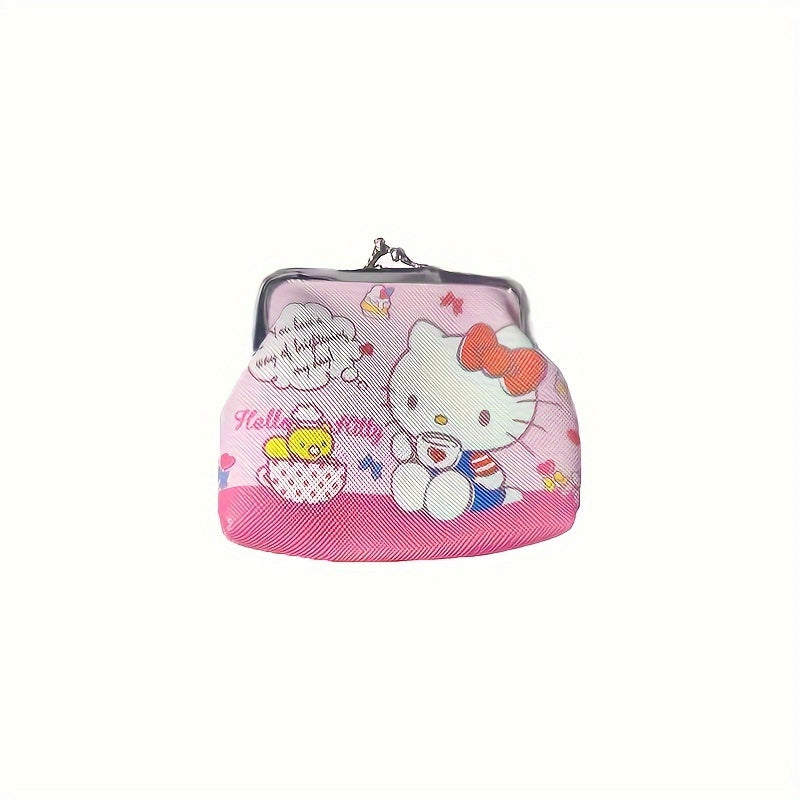Hello Kitty Cartoon Coin Pouch, Mini Clutch Kiss-Lock Purse, Kawaii Storage Bag Wallet