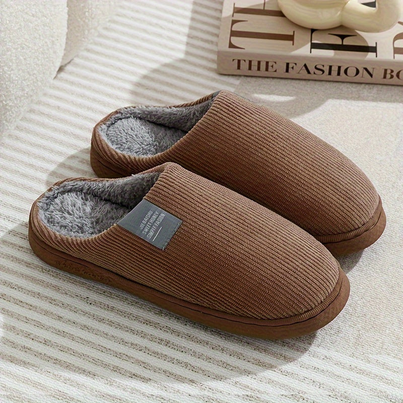 Softtouch, Cozy Men's Fleece-Lined Slippers - Warm, Non-Slip Indoor Shoes for Fall/Winter, StripedSuitable for men & women