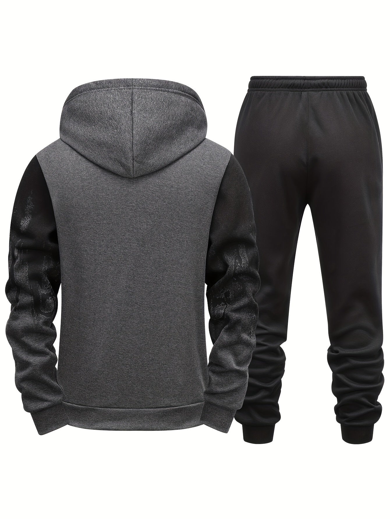 Men'S Casual Sweatshirt & Jogger Set - Red & Black Abstract Print, Breathable Polyester, Machine Washable, Long Sleeve Pullover with Kangaroo Pocket, Perfect for Spring/Fall, Casual Attire|Abstract Print Top|Washable Fabric, Sweater Pants
