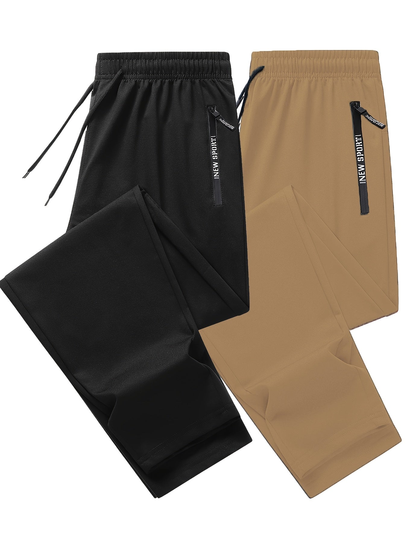 Men's 2-pack Set Of Solid Regular Fit And Cuffed Sweatpants with Letter Print Zippered Pockets And Drawstring, Athletic Joggers for All Seasons Fitness And Gym Wear