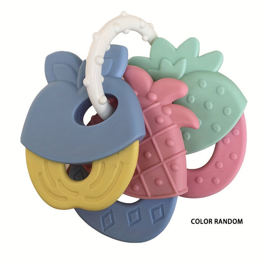 Silicone Baby Teether Toys - Fruit-Shaped Teething Keys with Handles, Soft Non-Toxic Infant Teether Set for Boys & Girls, Hand Wash Only, Red, Teething Toys, Playful Design, Safe Infant Toy