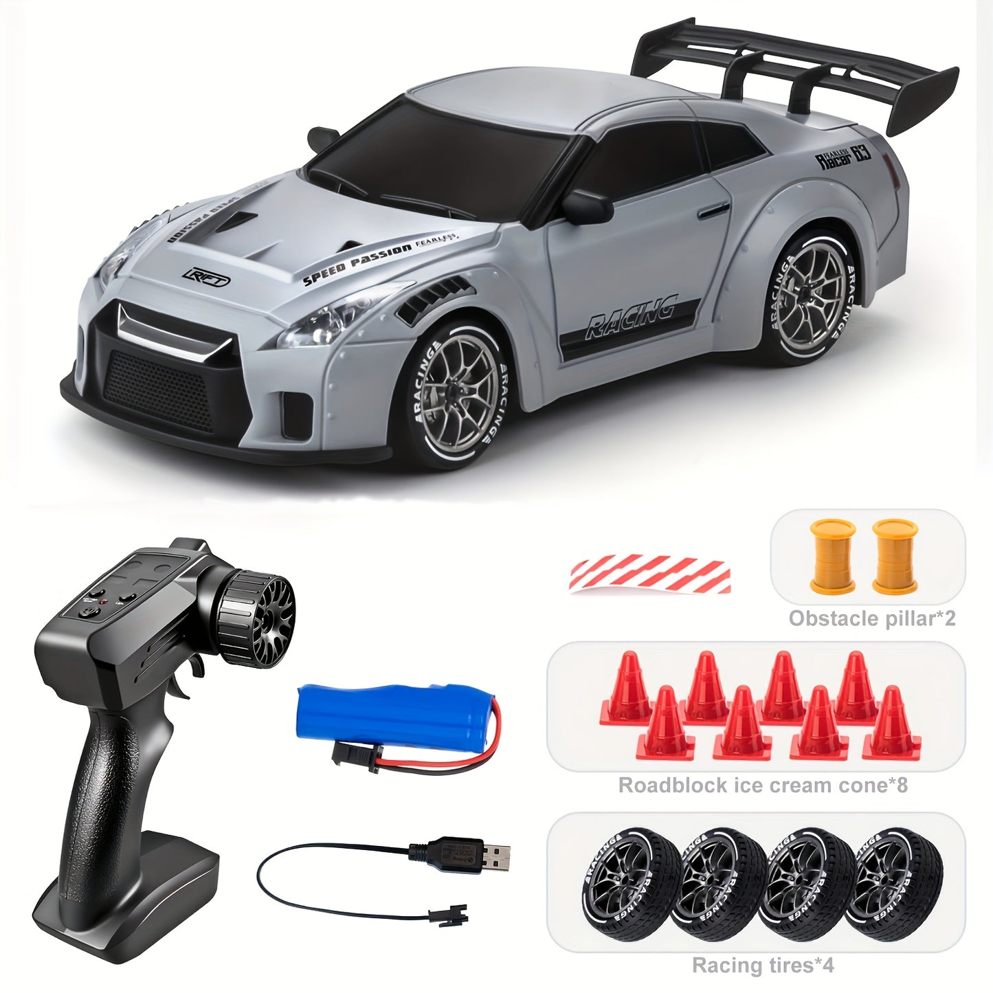 Remote Control , 1:24 Scale RC Drift , 2.4Ghz 4WD RC Toy with Lights, Tires, and Barricade Tool, Perfect Birthday, Halloween, Christmas, Thanksgiving Gift for Boys and Girls, Stunt Rc Car, Highspeed Rc Car, Remote Control Car
