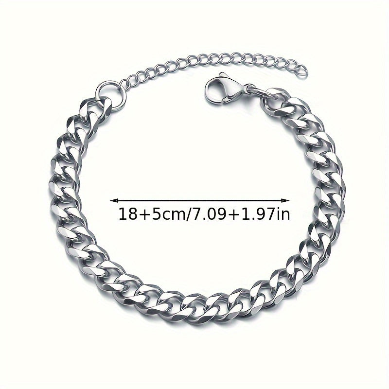 1 Stainless Steel Cuban Chain Bracelet for Men - Hip-Hop High Street Style Uncoated Metallic Finish, Durable Tarnish-Resistant Design, Versatile for Casual & Formal Wear, Modern Urban Jewelry, Formal Accessory, Contemporary Fashion, Tarnishresistant Finis