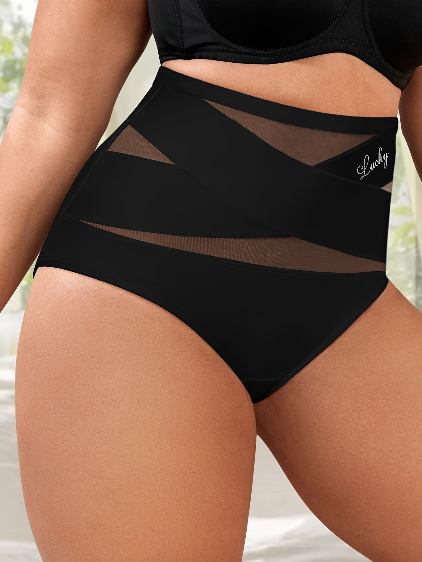 Plus Size High-Waisted Shaping Women'S Underwear Made of Breathable Mesh, Featuring Cross-Body Control, Seamless, Triangular Design for Body Sculpting And Lifting.