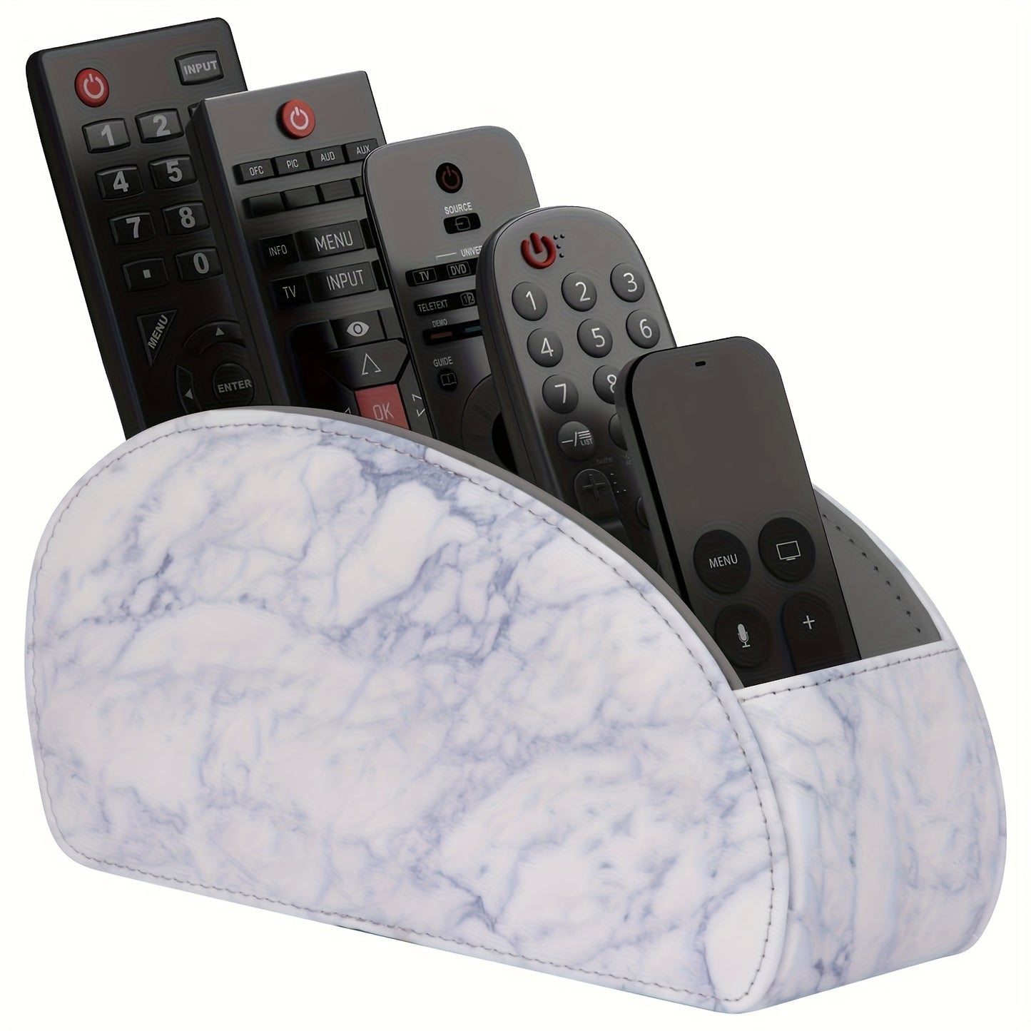 Remote Control Holder with 5 Compartments - Black Faux Leather Remote Caddy for TV, DVD, Blu-Ray, Media Player, And Heater Control, Independent Storage, Desk & Drawer Organizer for Home Storag, Desk & Drawer Organizer for Home Storage