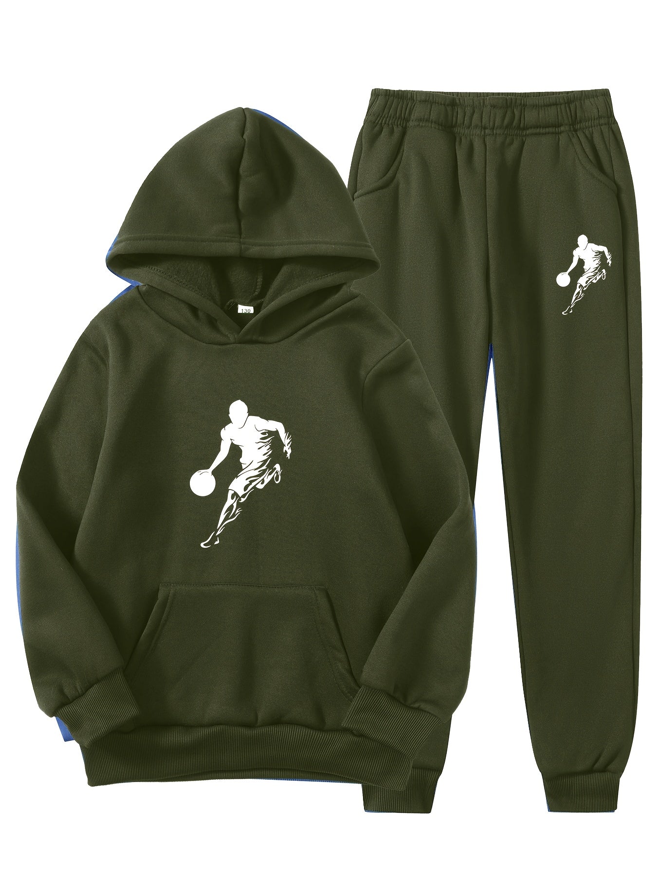 2pcs Boy's Basketball Player Print Hooded Outfit, Hoodie & Pants Set, Boys Clothes For Daily & Outdoor Wear, As Gift