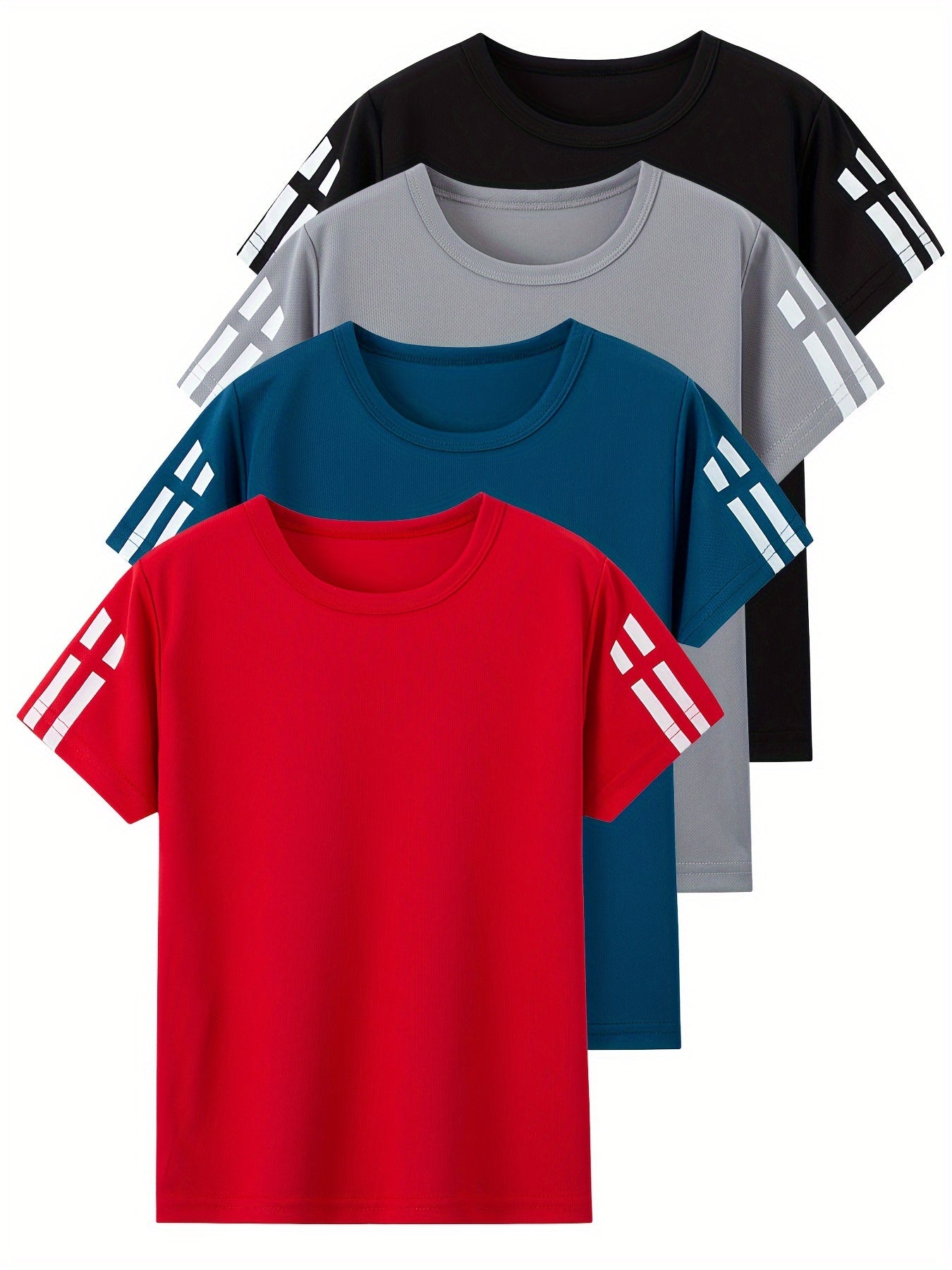 4pcs Boys Summer Loose Sports Tee, Casual Comfortable Versatile Mesh Quick Dry Athletic Short Sleeve T-Shirt Boys Tee Tops
