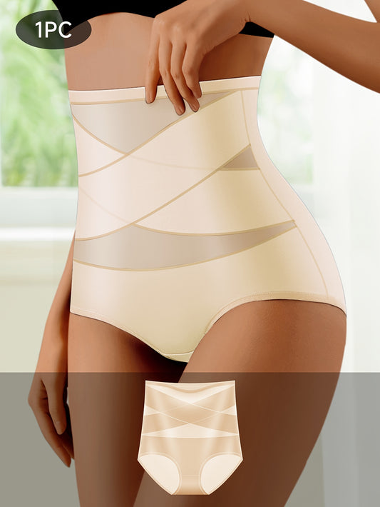 1pc Women's High-Waist Shapewear Panties, Comfortable Skin-Friendly Breathable, Elegant Style, No Padding, Cross Strap Detail, Medium Support, Knit Fabric, Solid Color, Nylon Material, Triangle Underwear