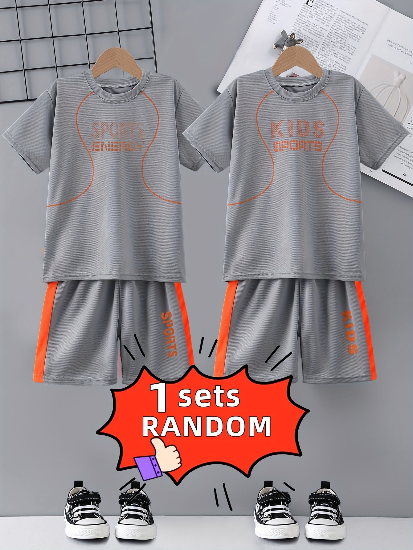 Two-piece Children's Quick-drying Sports Suit, Short-sleeved Shorts, KIDS SPORTS Letter Printed T-shirt, Lightweight And Comfortable, Quick-drying Fabric, Sports Suit