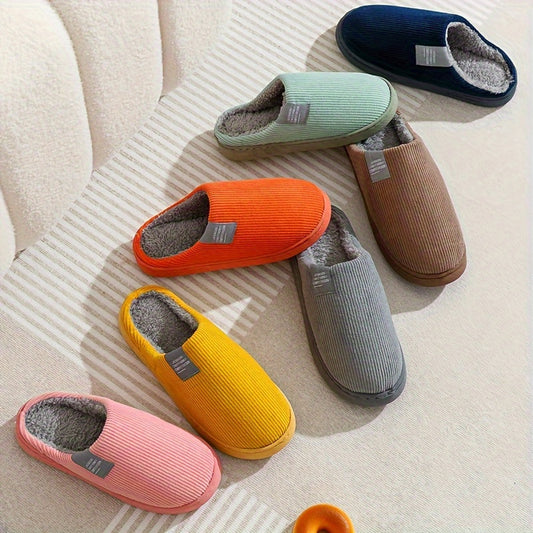 Softtouch, Cozy Men's Fleece-Lined Slippers - Warm, Non-Slip Indoor Shoes for Fall/Winter, StripedSuitable for men & women