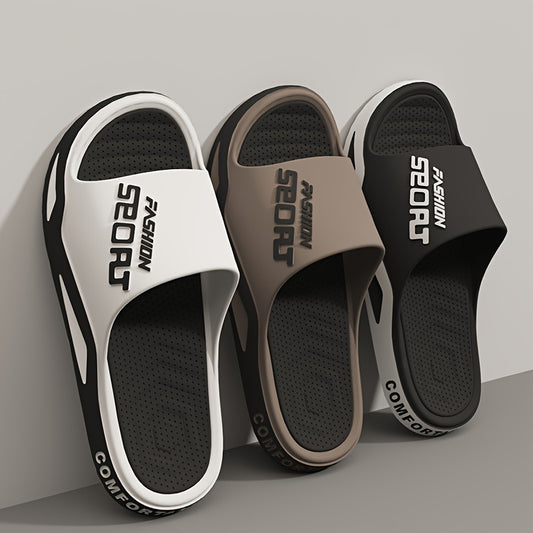 Men's Alphabet Print Fashion Slides, Casual Non Slip Slippers, Open Toe Shoes For Indoor Outdoor Beach Shower, Spring And Summer