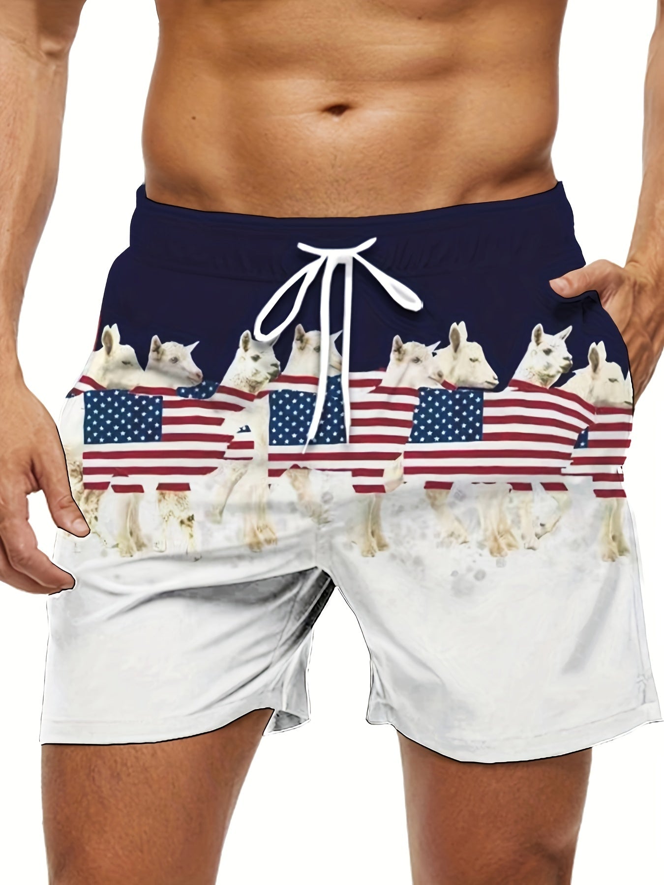 3003 Men's Summer Casual Shorts - American Flag & Eagle Patriotic Print, Black & White Contrast Design, Regular Fit, Machine Washable