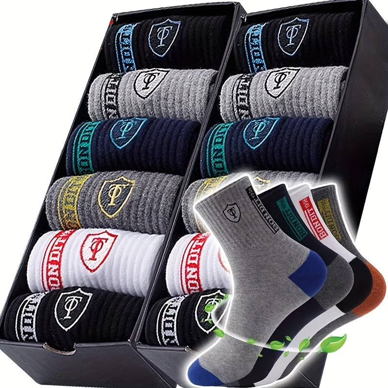 6 Pairs of Men's Socks, Mid-Calf Socks, Sweat Absorbing Socks, Sports Socks, Classic and Versatile, Patchwork Sports and Casual Socks