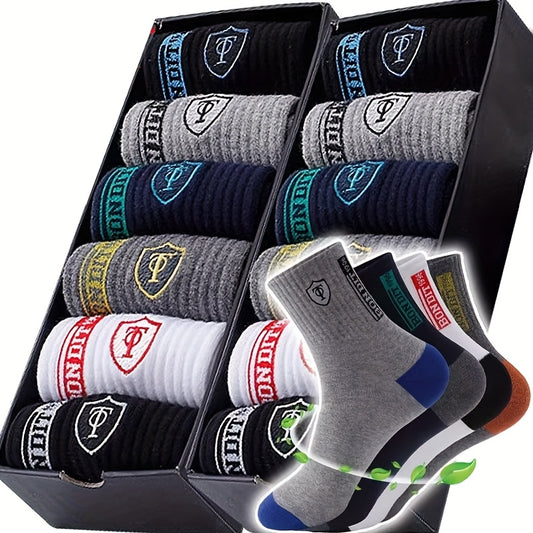 6 Pairs of Men's Socks, Mid-Calf Socks, Sweat Absorbing Socks, Sports Socks, Classic and Versatile, Patchwork Sports and Casual Socks