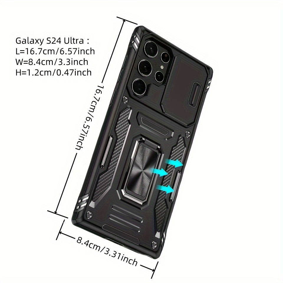 for Samsung S25 S24 S23 S22 S21 S20 Ultra A 42 A22 A 12 A32 A33 A51 A52 A72 A71 A73 A53 A14 A 13 A34 A54 A23 Case with Slide Camera Cover Built-in Rotated Ring Kickstand [Full Camera Protection] Protective Case