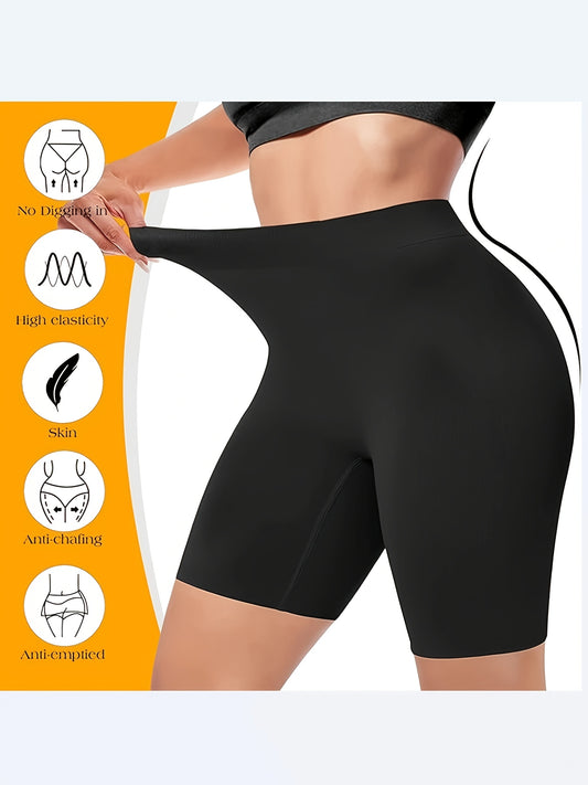 Women's Plus Simple Shapewear Shorts, Plus Size Solid Tummy Control Butt Lifting Thigh Slimming Boyshorts