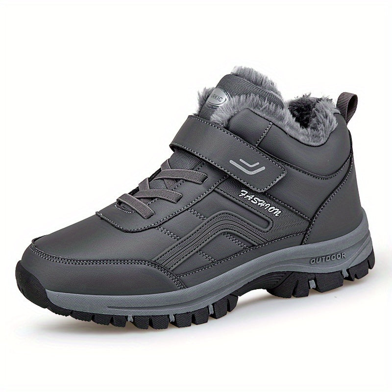 2023 Men's Plush-Lined Winter Snow Boots with Fur-Trimmed Collar - TPR Traction Outsole Ankle Boots for Outdoor Hiking & Casual Wear, Warm Synthetic Round-Toe Design (Black), Outdoor Footwear | Casual Ankle Boots | Laceup Boots